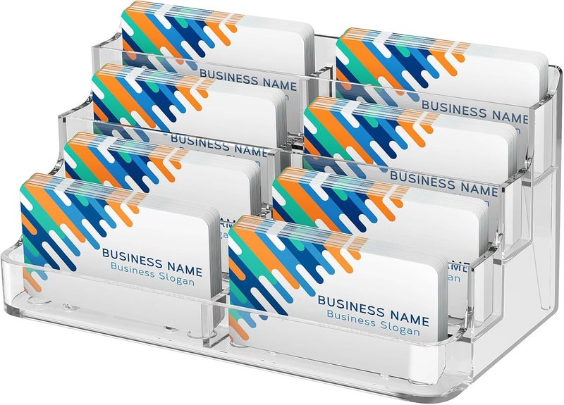 MaxGear Acrylic Business Card Holder for Desk Multiple Business Card Holders, Premium Cards Stand for Workspace, Clear Plastic Display Holder with 4 Tier for Office, 8 Pocket, 400 Cards Capacity - Image 1